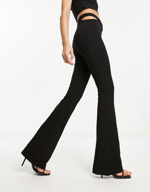 ASOS DESIGN cross waist kick flare trouser in black