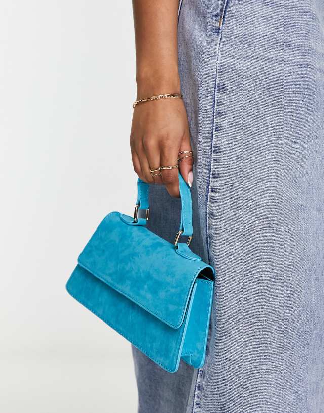 ASOS DESIGN crossbody bag in suedette with top handle and detachable strap in blue