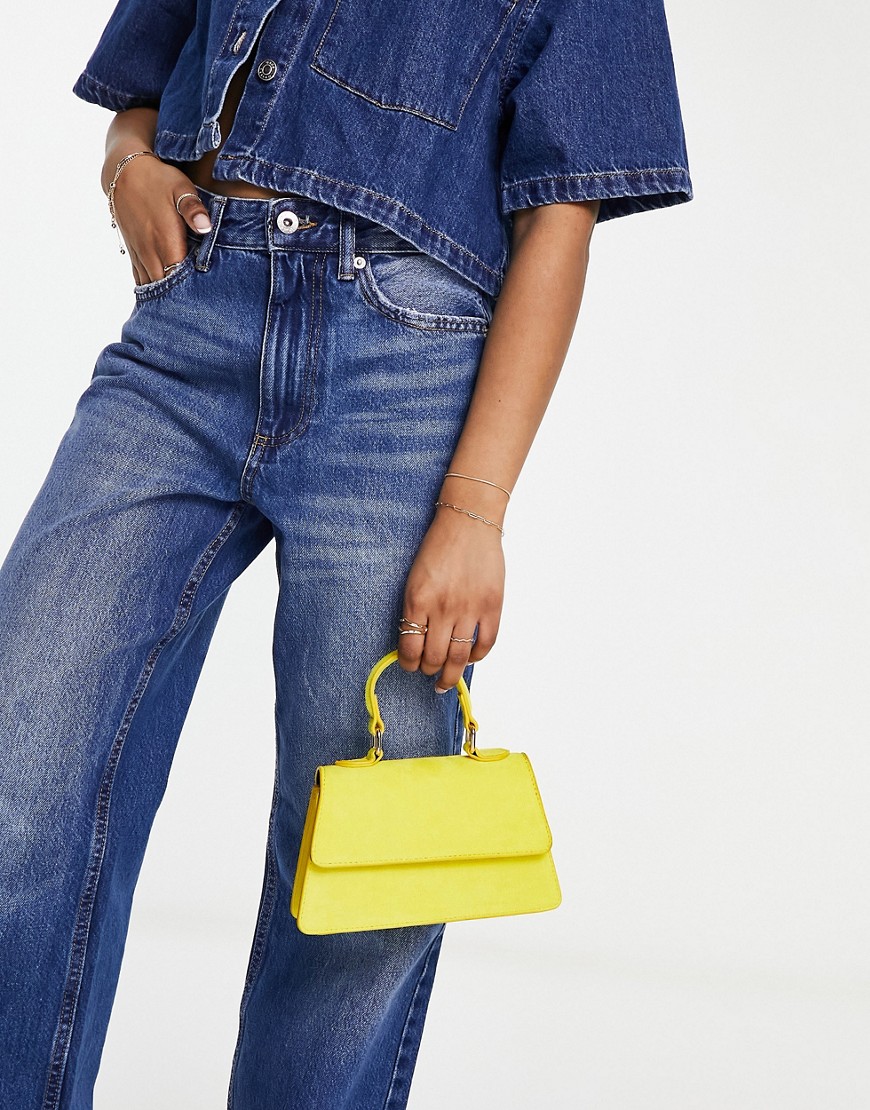 ASOS DESIGN crossbody bag in suedette with top handle and detachable strap in mustard-Yellow