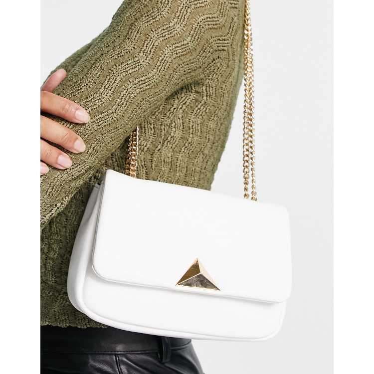 ASOS Design Envelope Crossbody Bag with Top Handle and Detachable Crossbody Bag Strap in White Croc