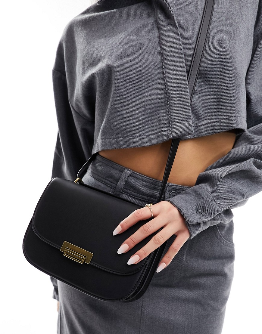 Asos Design Crossbody Bag With Brush Gold Hardware Detailing In Black