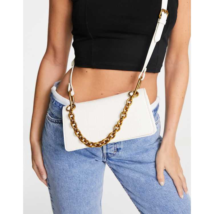 ASOS DESIGN envelope crossbody bag with top handle and detachable crossbody  bag strap in white croc