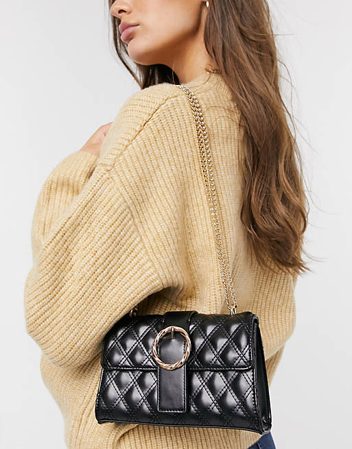 ASOS DESIGN crossbody bag with twisted buckle in black quilt | ASOS