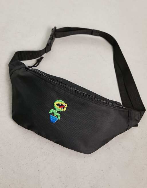 ASOS DESIGN crossbody bum bag with embroidery in black, 4 of 4
