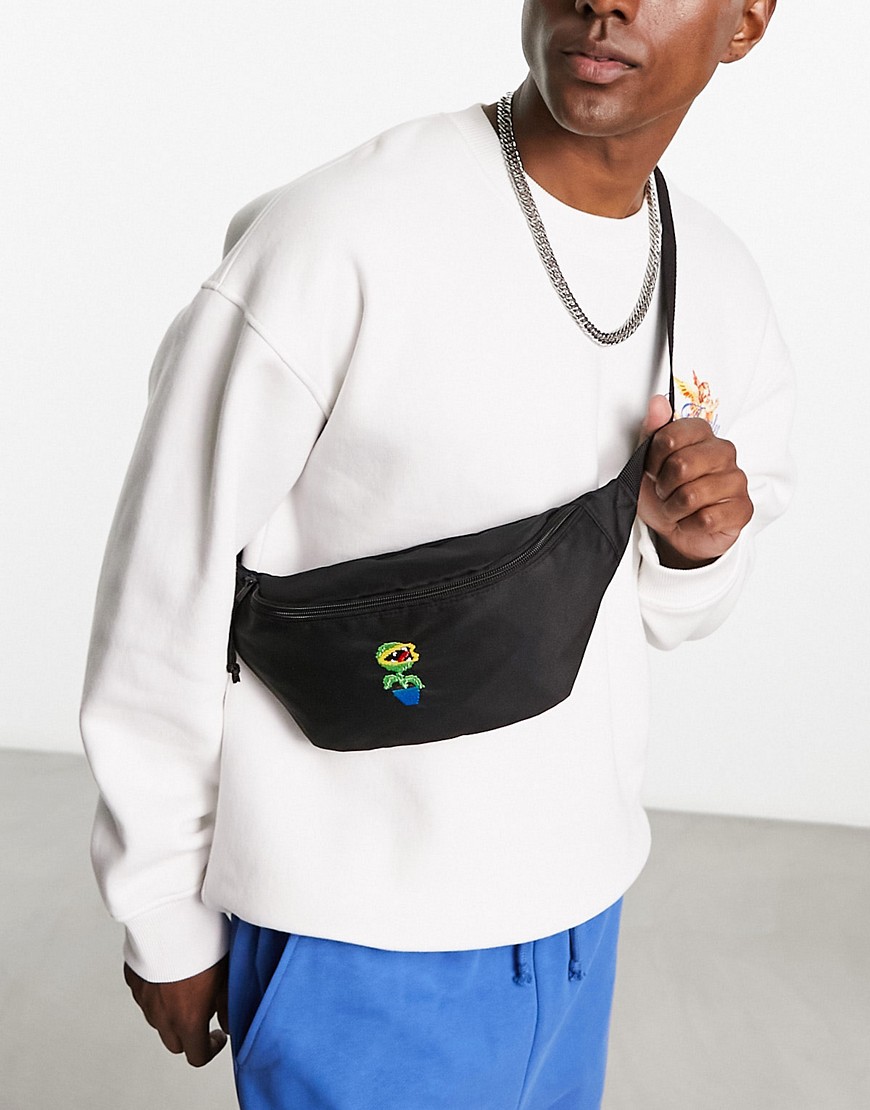 Asos Design Crossbody Fanny Pack With Embroidery In Black