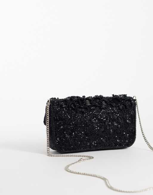 ASOS DESIGN crossbody met flap en versiering in zwart, 2 van 4
