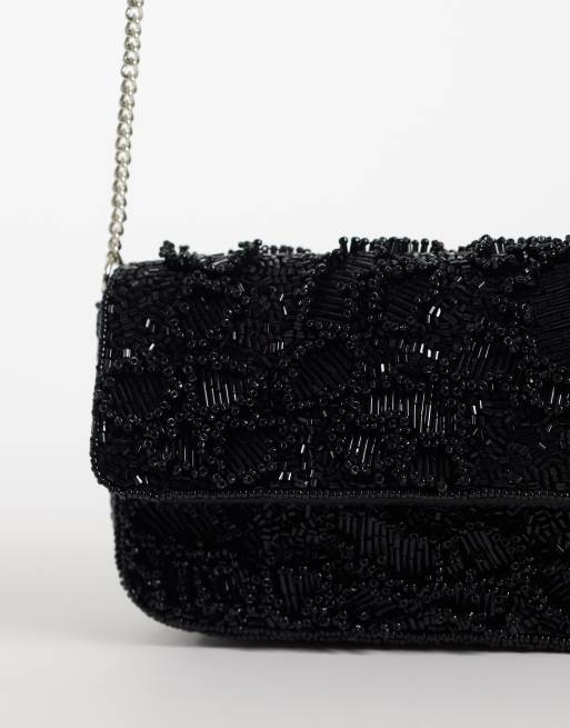 ASOS DESIGN crossbody met flap en versiering in zwart, 3 van 4