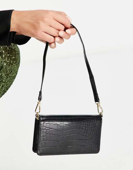 ASOS DESIGN crossbody purse in black croc