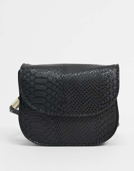 ASOS DESIGN - Crossbody saddlebag met slangenprint in zwart
