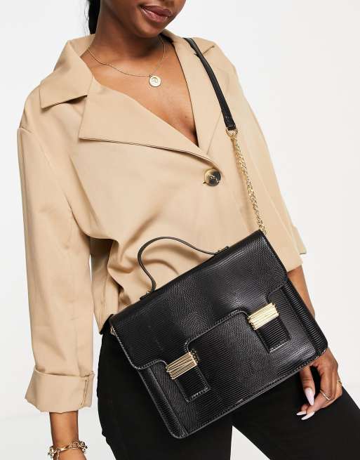 ASOS DESIGN - Crossbody satchel in zwart met gouden hardware