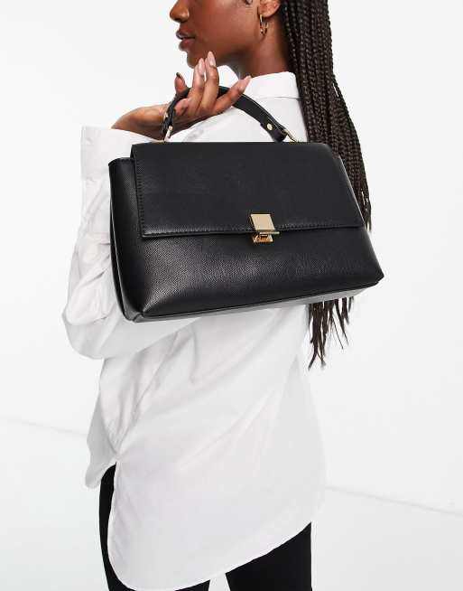 ASOS DESIGN - Crossbody satchel tas in zwart met goudkleurige sluiting