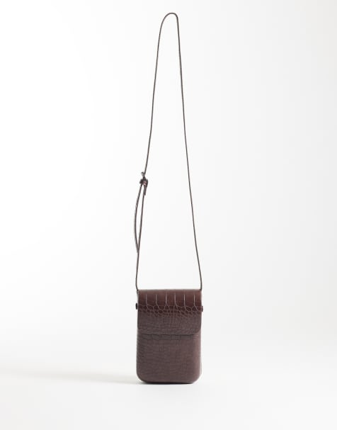 ASOS DESIGN - Crossbody tas met krokodillenmotief in bruin - view 1