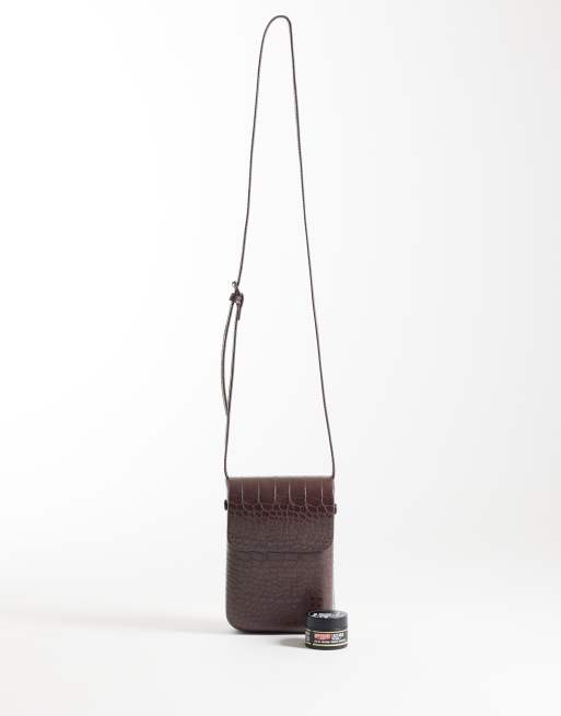 ASOS DESIGN - Crossbody tas met krokodillenmotief in bruin, 2 van 4