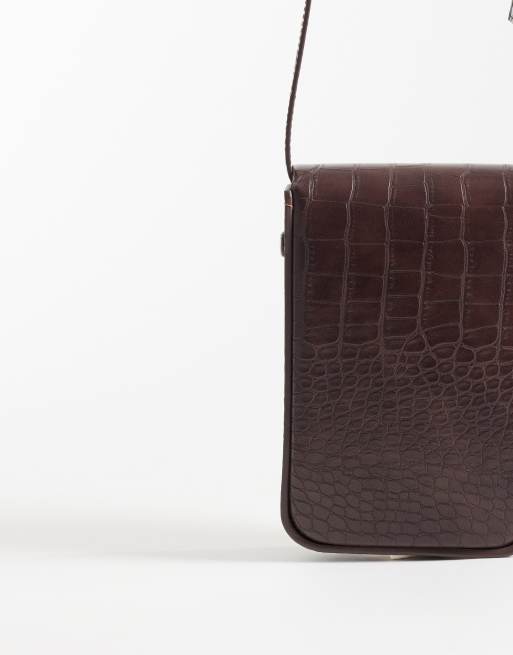 ASOS DESIGN - Crossbody tas met krokodillenmotief in bruin, 3 van 4