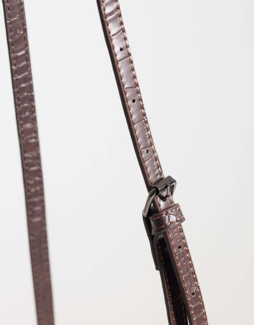 ASOS DESIGN - Crossbody tas met krokodillenmotief in bruin, 4 van 4