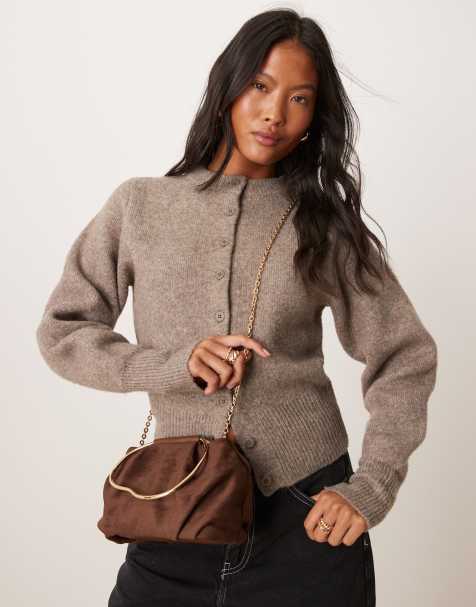 ASOS DESIGN - Crossbody tas van imitatiesuède met metalen hengsel en afneembare ketting in donkerbruin - view 1