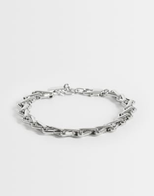 Asos Design Crossed Links Chain Bracelet In Silver