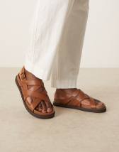 ASOS DESIGN crossover strap sandals in tan leather
