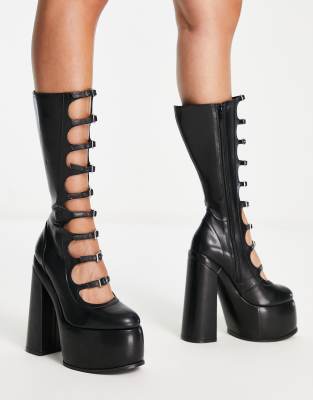 ASOS DESIGN Cruise multi strap knee high boots in black