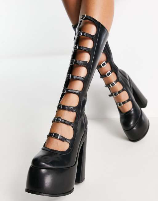 ASOS DESIGN Cruise multi strap knee high boots in black