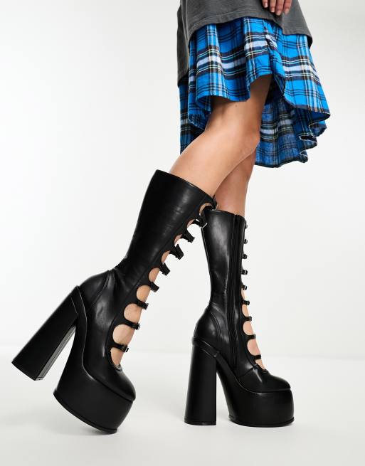 ASOS DESIGN Cruise multi strap knee high boots in black