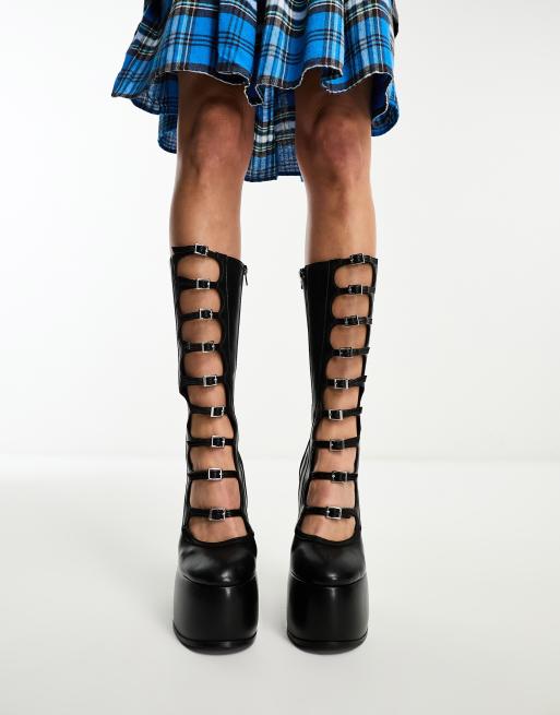 ASOS DESIGN Cruise multi strap knee high boots in black