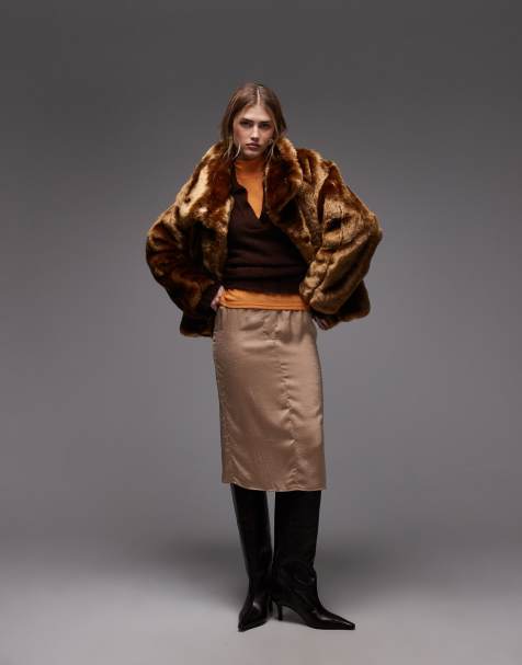 ASOS DESIGN - Crushed satijnen midi rok in brons - view 1