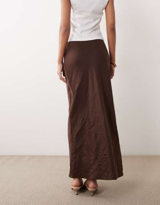 ASOS DESIGN crushed satin maxi skirt in chocolate, 5 of 5