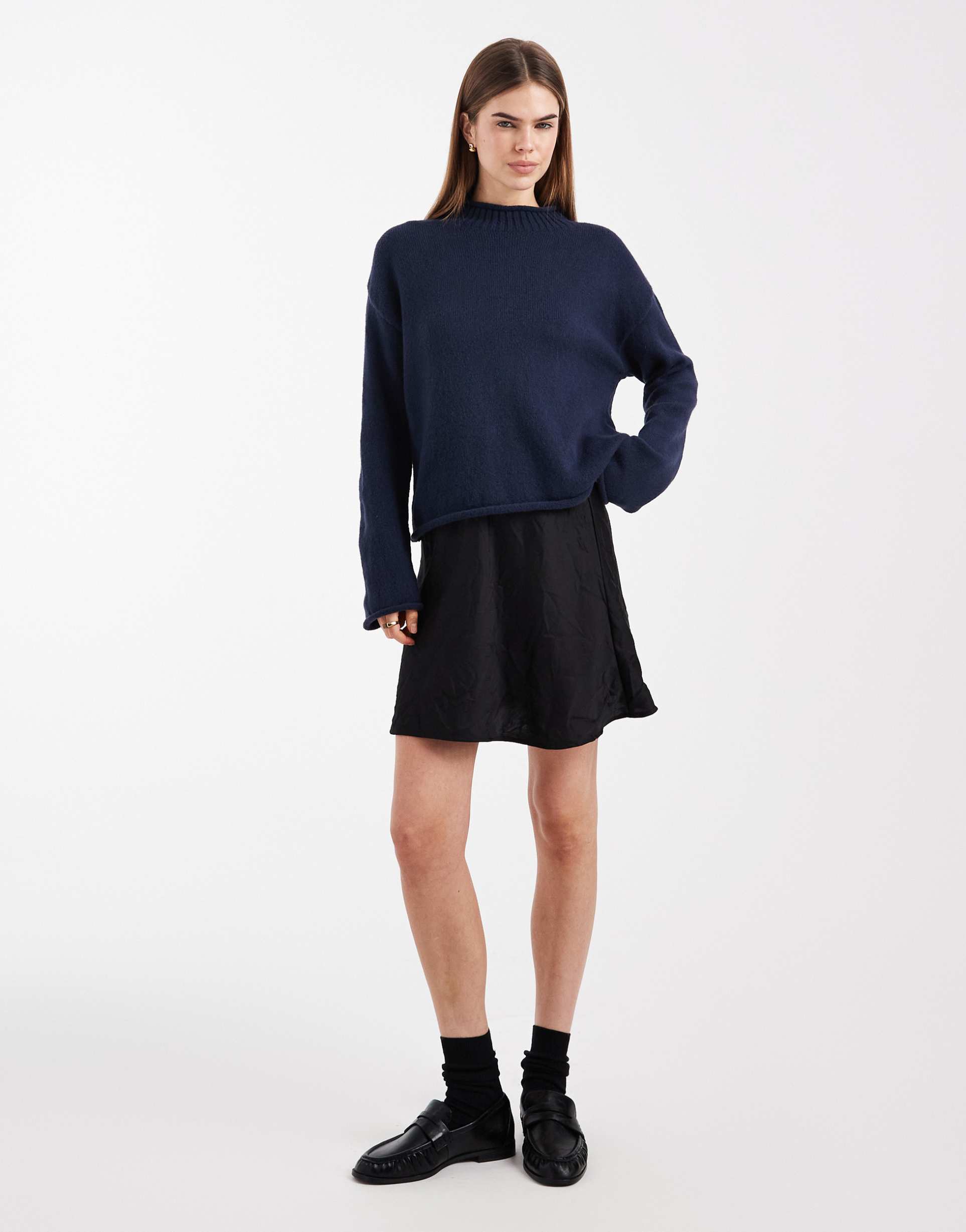 asos design crushed satin mini skirt in black