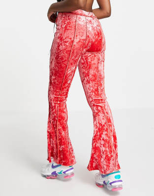 pink velvet flare pants