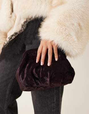 Asos Design Crushed Velvet Frame Clutch Purse With Detachable Crossbody Strap In Purple