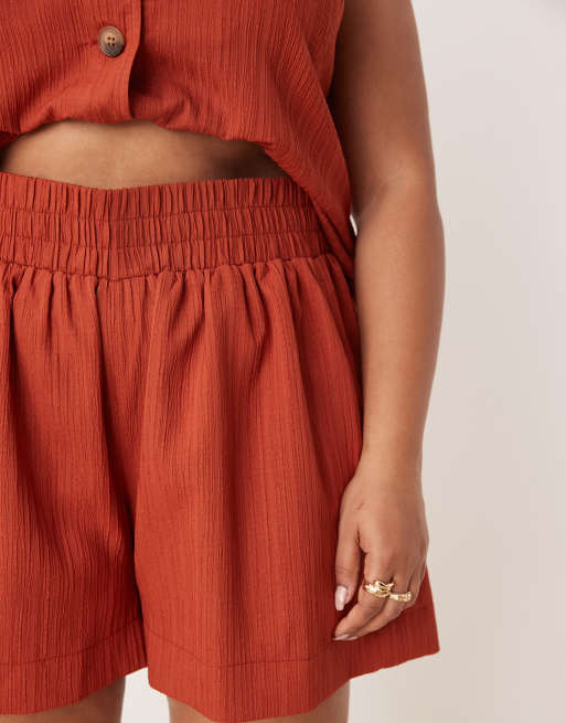 ASOS DESIGN - Cruve - Shorts met kreukeleffect en elastische taille in roest, deel van co-ord set, 5 van 5