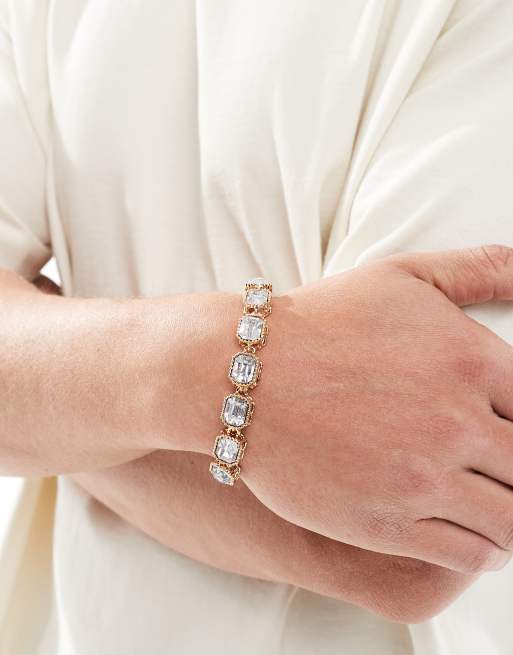 ASOS DESIGN crystal chain link bracelet in gold tone