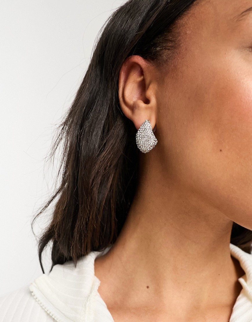 ASOS DESIGN crystal drench earrings with molten stud design in silver tone