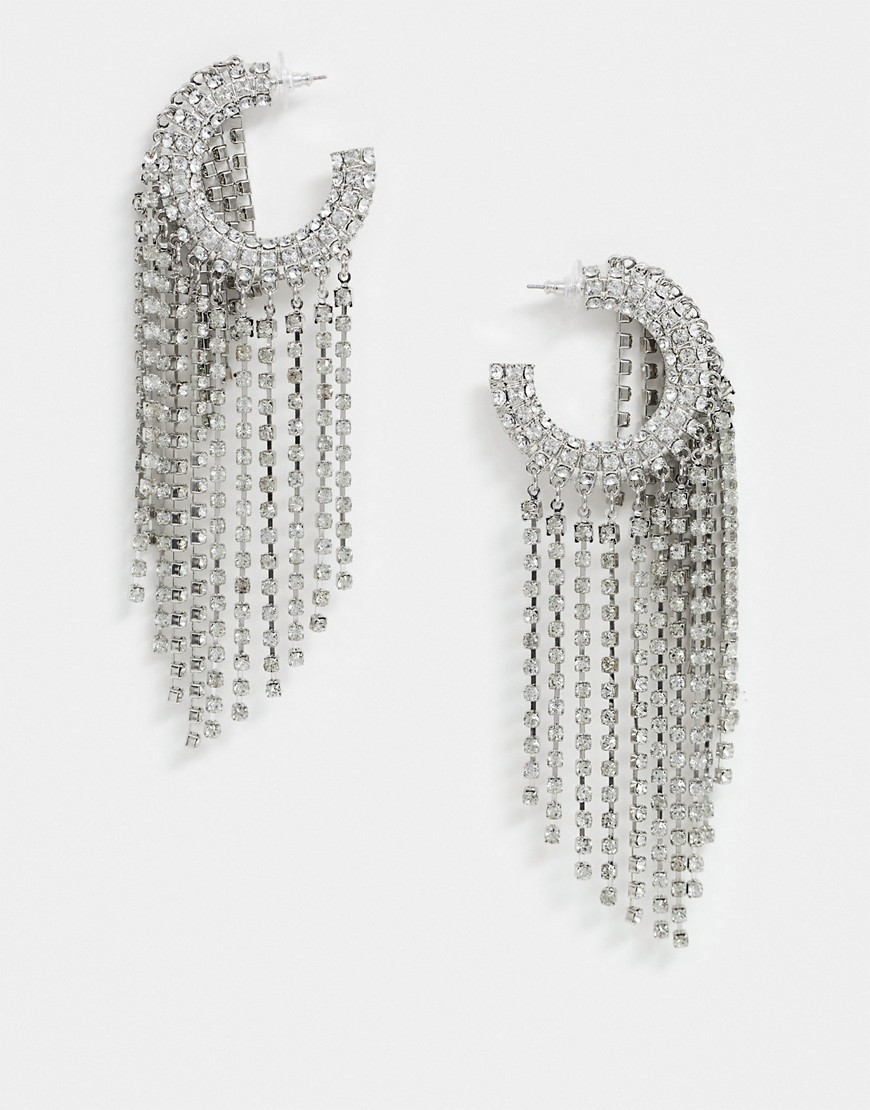 ASOS DESIGN crystal drenched hoop earrings in silver tone