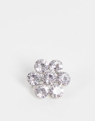 ASOS DESIGN wedding crystal flower brooch in silver tone