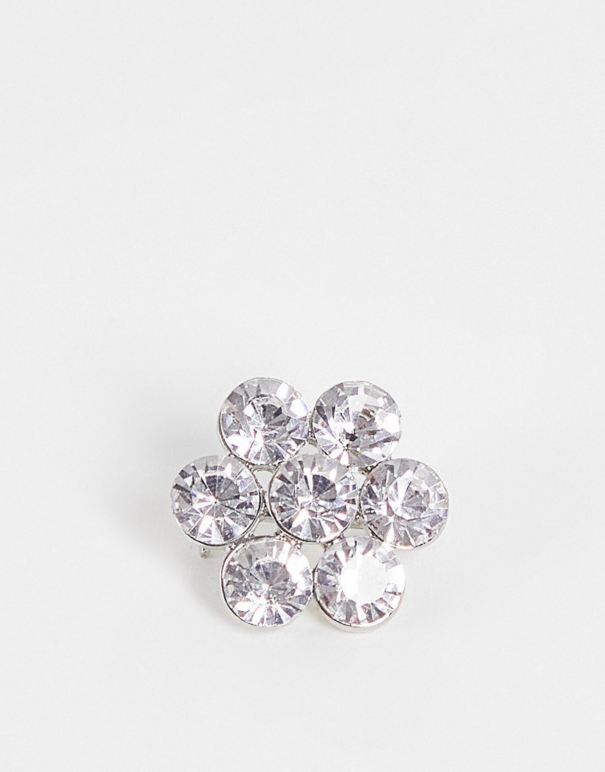 ASOS DESIGN crystal flower brooch in silver tone