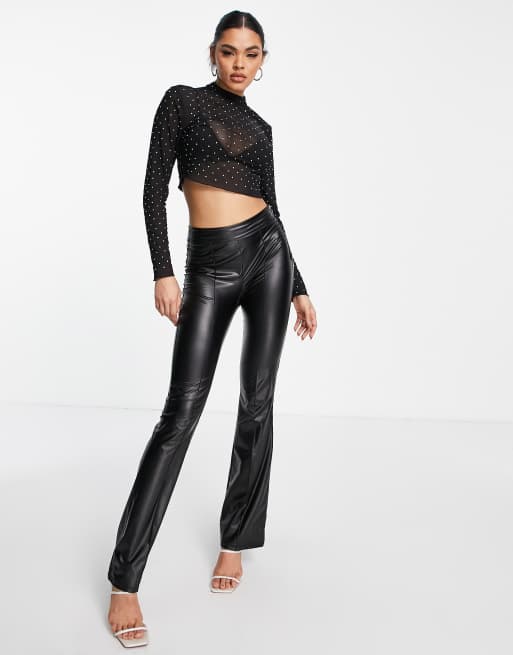 ASOS DESIGN mesh top with crystals in black