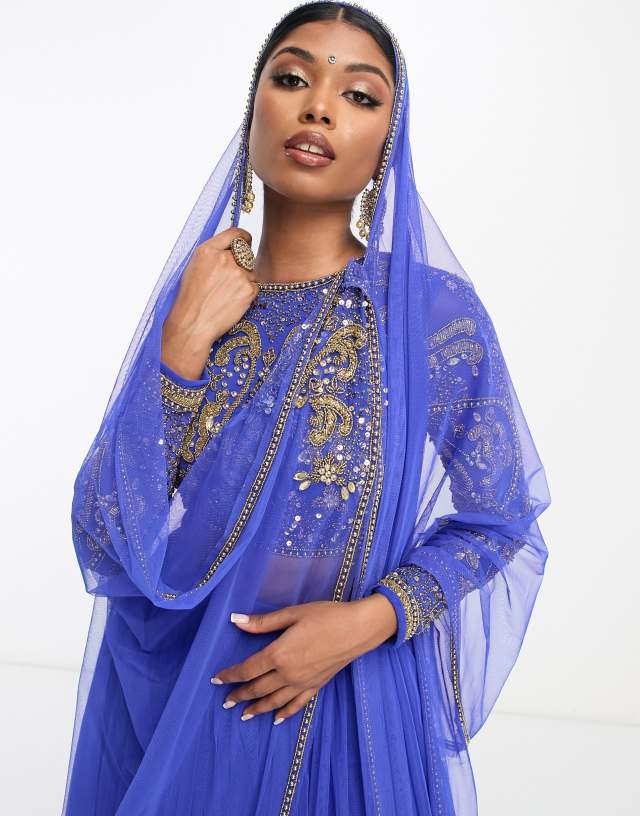 ASOS DESIGN crystal placement dupatta in blue