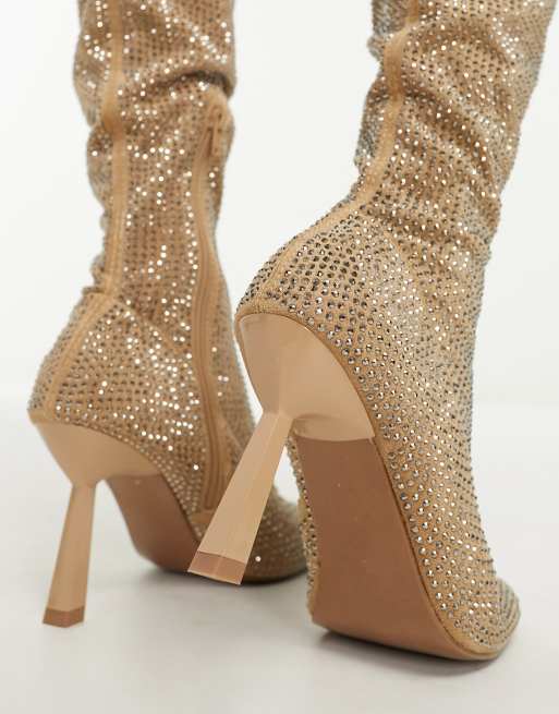 Rhinestone 2024 booties heels