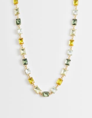 Asos Design Crystal Stone Set Necklace In Multi