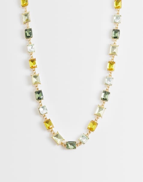 ASOS DESIGN crystal stone set necklace in gold - view 1