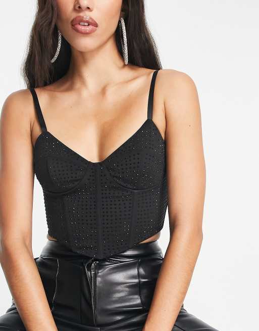 Trendyol lace corset crop top in black