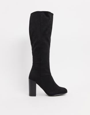 black suede knee high stiletto boots