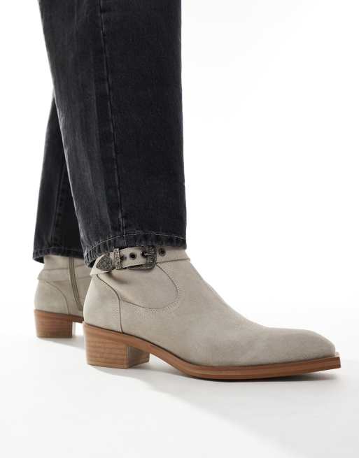 ASOS DESIGN - Cubaanse laars met hak van suède met western gesp in grijs, 3 van 4