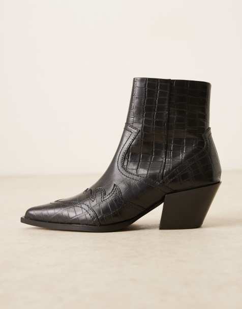 ASOS DESIGN cuban boots in black leather - view 1