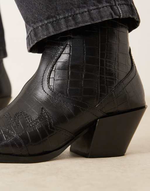 ASOS DESIGN Cuban boots in black leather, 3 of 4