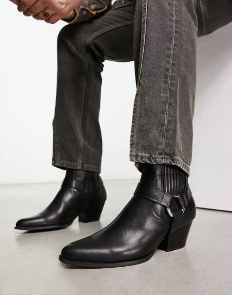 ASOS DESIGN cuban chelsea boots with buckle detail in black faux leather - view 1