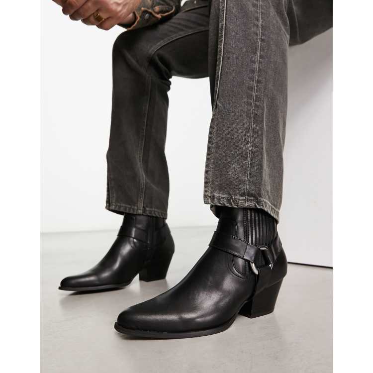 ASOS DESIGN cuban chelsea boots with buckle detail in black faux leather ASOS