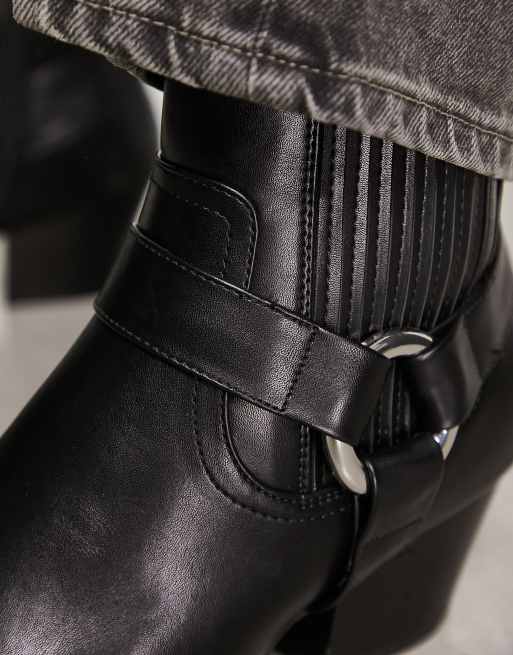 ASOS DESIGN cuban chelsea boots with buckle detail in black faux leather